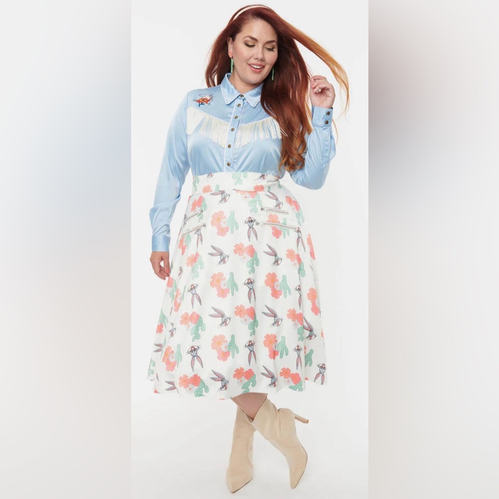 Unique Vintage X Looney Tunes Vivien Bugs Bunny Cactus 40'S Swing Skirt NWT